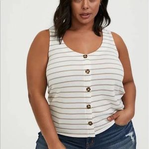 Torrid  Striped Brushed Tank Top-white,taupe